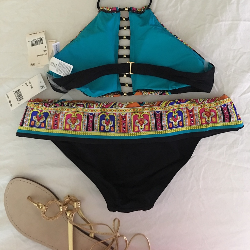 NWT Trina Turk Bikini Set Black Gold Red Purple - Picture 3 of 8